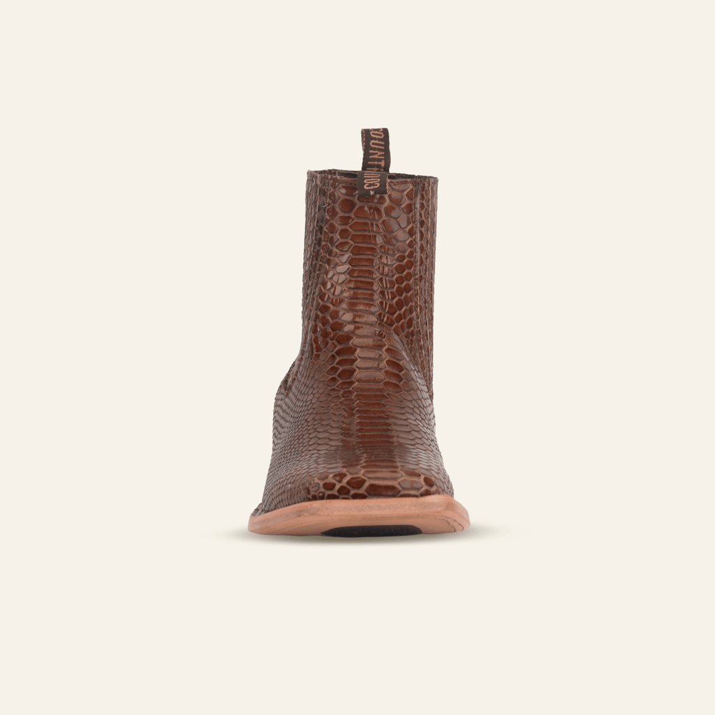 Texas Country Bota Res Hombre Snake Ankle Boots - Brown Embossed Leather - Square Toe (E946)
