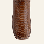 Texas Country Bota Res Hombre Snake Cowboy Boots - Brown Embossed Leather - Square Toe (E948)