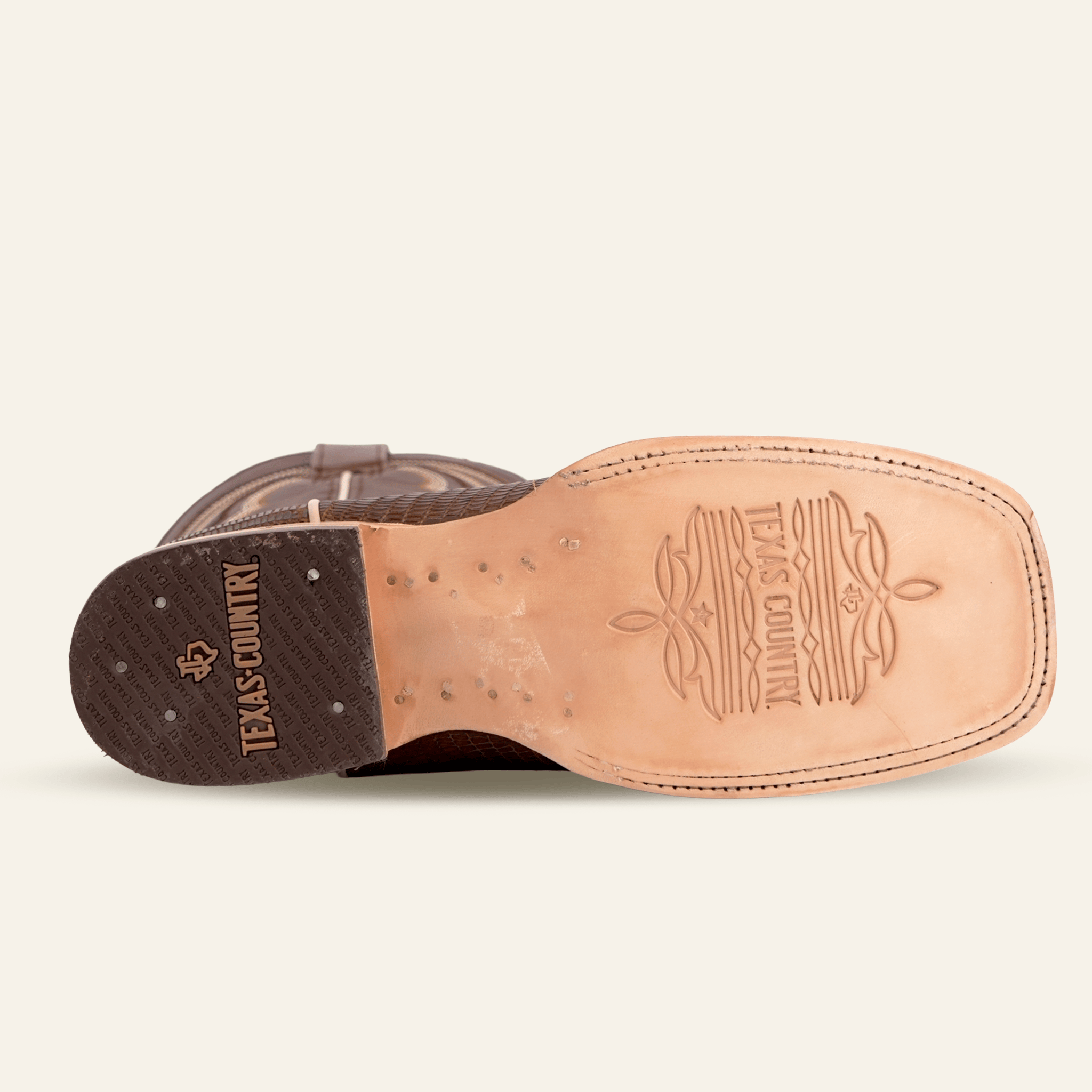 Texas Country Bota Res Hombre Snake Cowboy Boots - Brown Embossed Leather - Square Toe (E948)