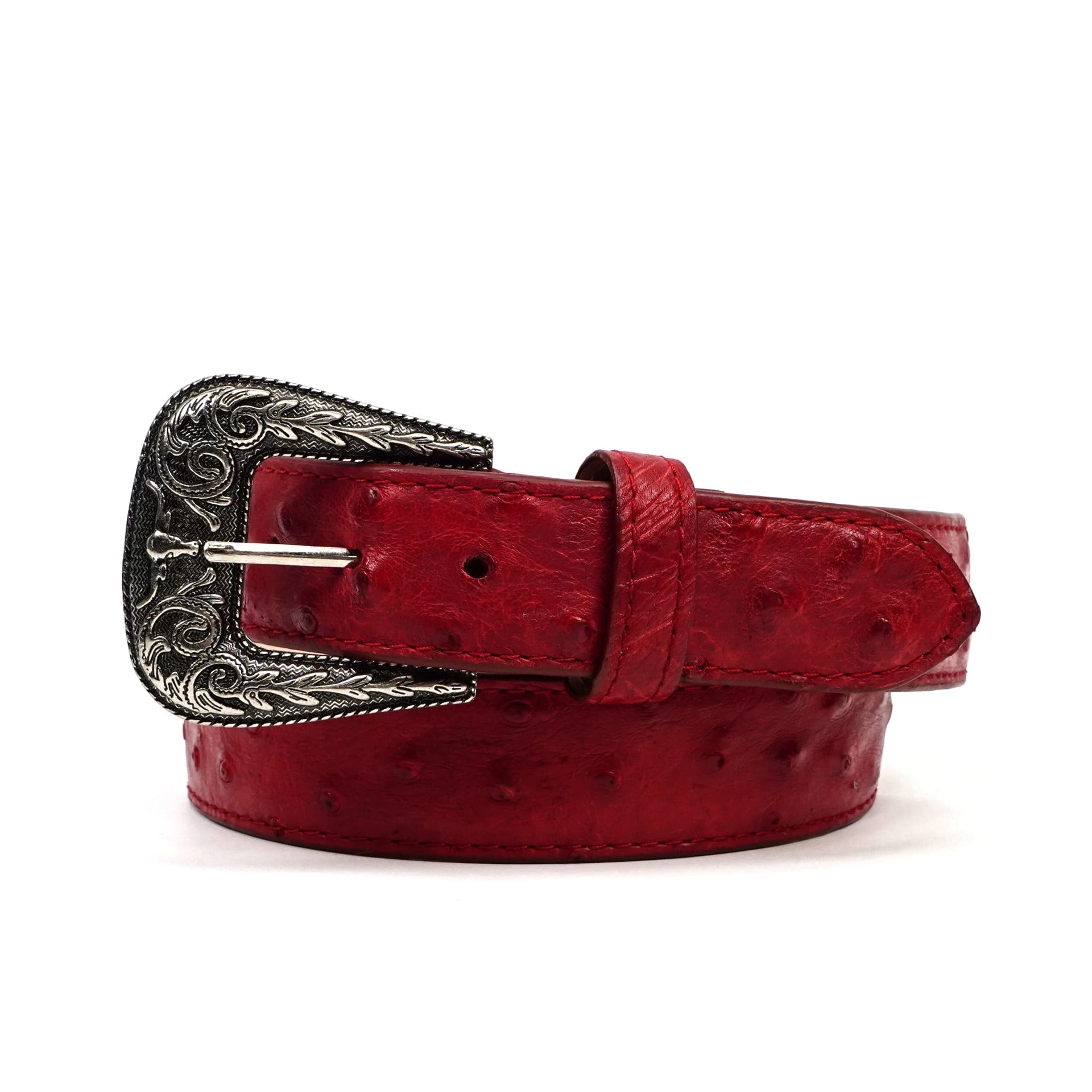 Exotic Full Quilt Ostrich Belt - Red (C-028)