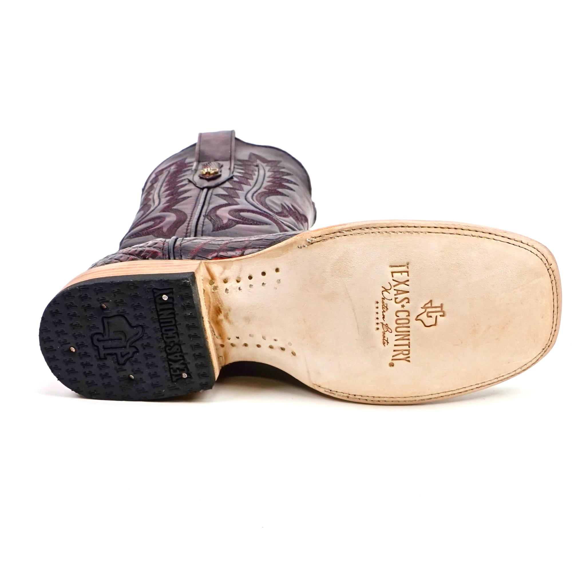 Texas Country Exotic Boots Texas Country Rhodes Nile Crocodile Hornback Boots - Black Cherry - Square Toe (LM10)