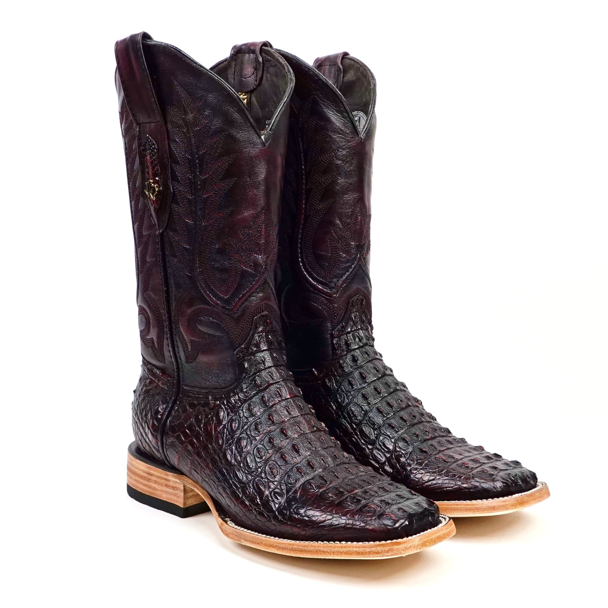 Rhodes Nile Crocodile Hornback Boots - Black Cherry - Square Toe