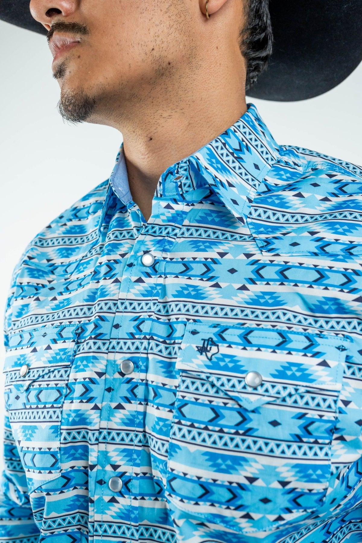 Texas Country - Light Blue Aztec Pearl Snap Long Sleeve Shirt (PS100L/T #1124) - Gomez Western Wear