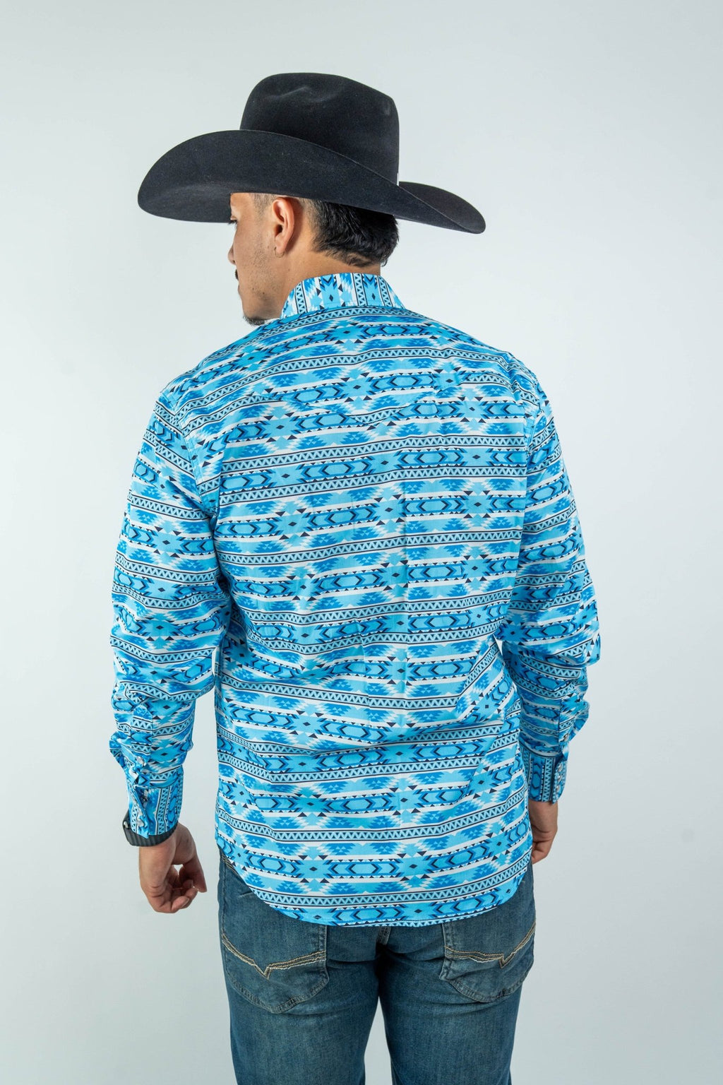 Texas Country - Light Blue Aztec Pearl Snap Long Sleeve Shirt (PS100L/T #1124) - Gomez Western Wear