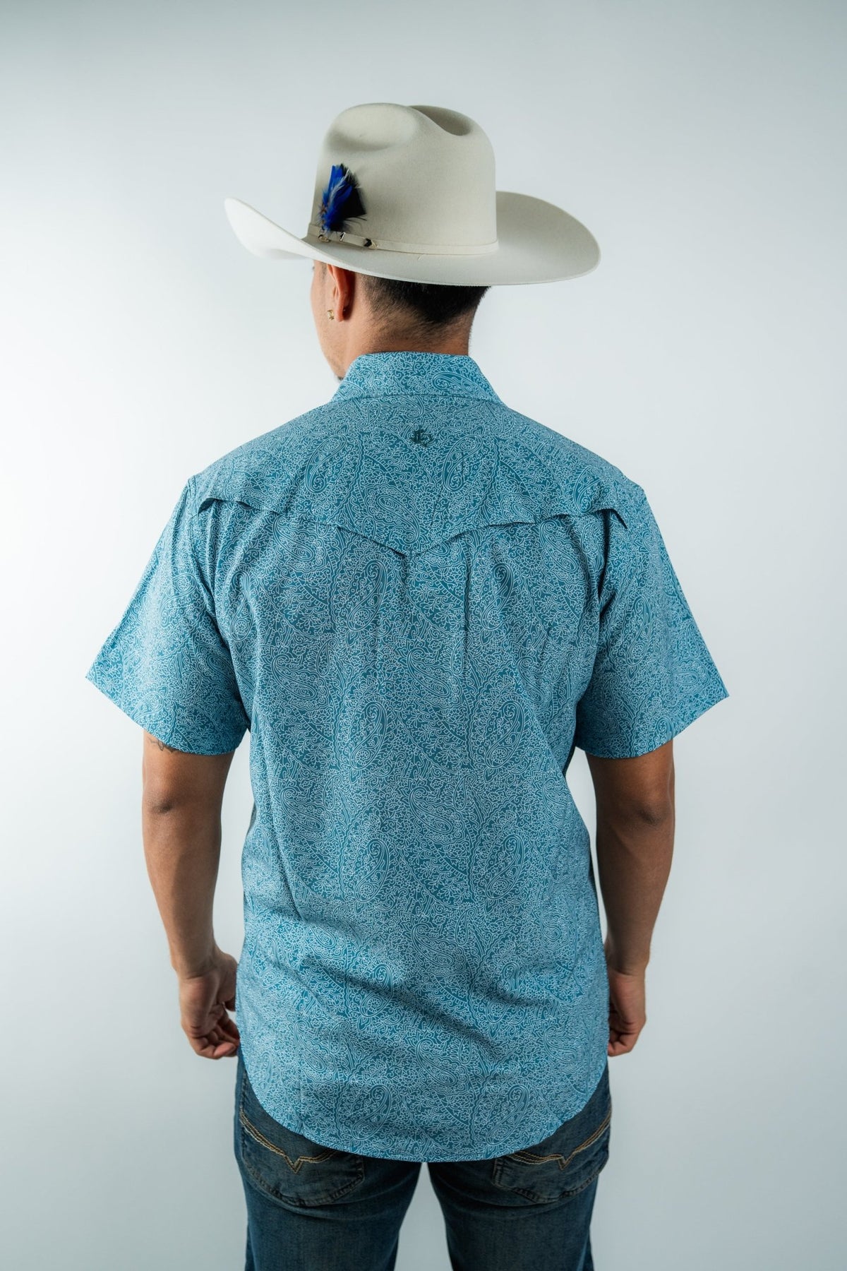 Texas Country - Light Blue Floral Pearl Snap Short Sleeve Shirt (RT101S/T #1100) - Gomez Western Wear