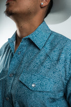 Texas Country - Light Blue Floral Pearl Snap Short Sleeve Shirt (RT101S/T #1100) - Gomez Western Wear