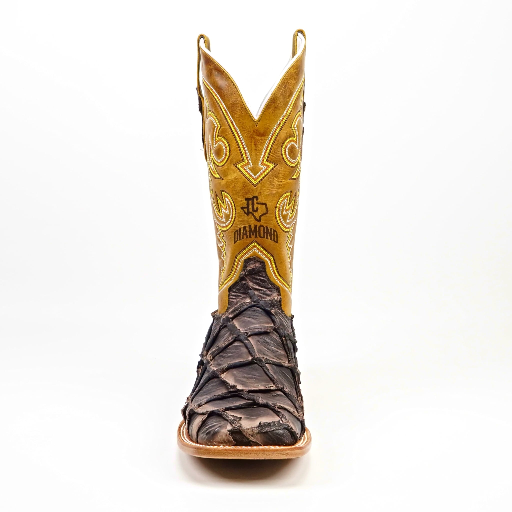 Texas Country Mens Diamond Collection Butch Pirarucu Fish Boots - Matte Brown - Square Toe