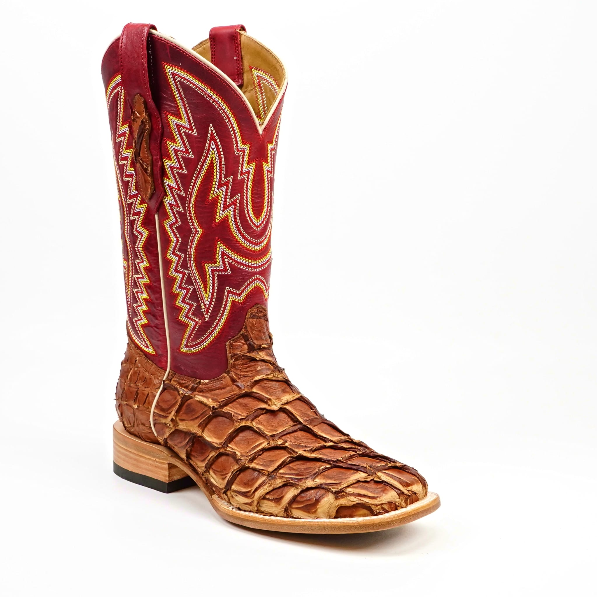 Texas Country Mens Diamond Collection Butch Pirarucu Fish Boots - Matte Pecan - Square Toe