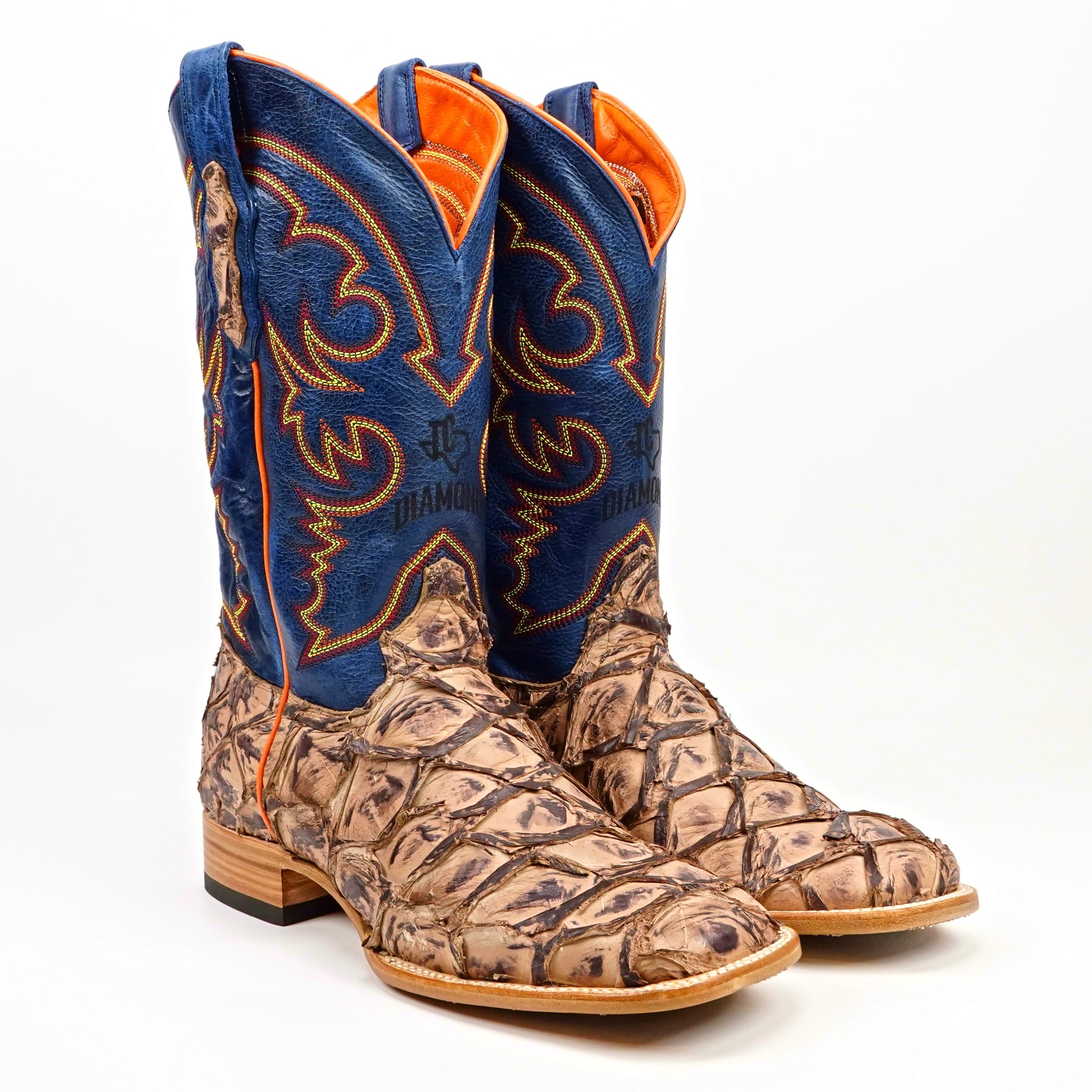 Texas Country Mens Diamond Collection Butch Pirarucu Fish Boots - Matte Sand - Square Toe