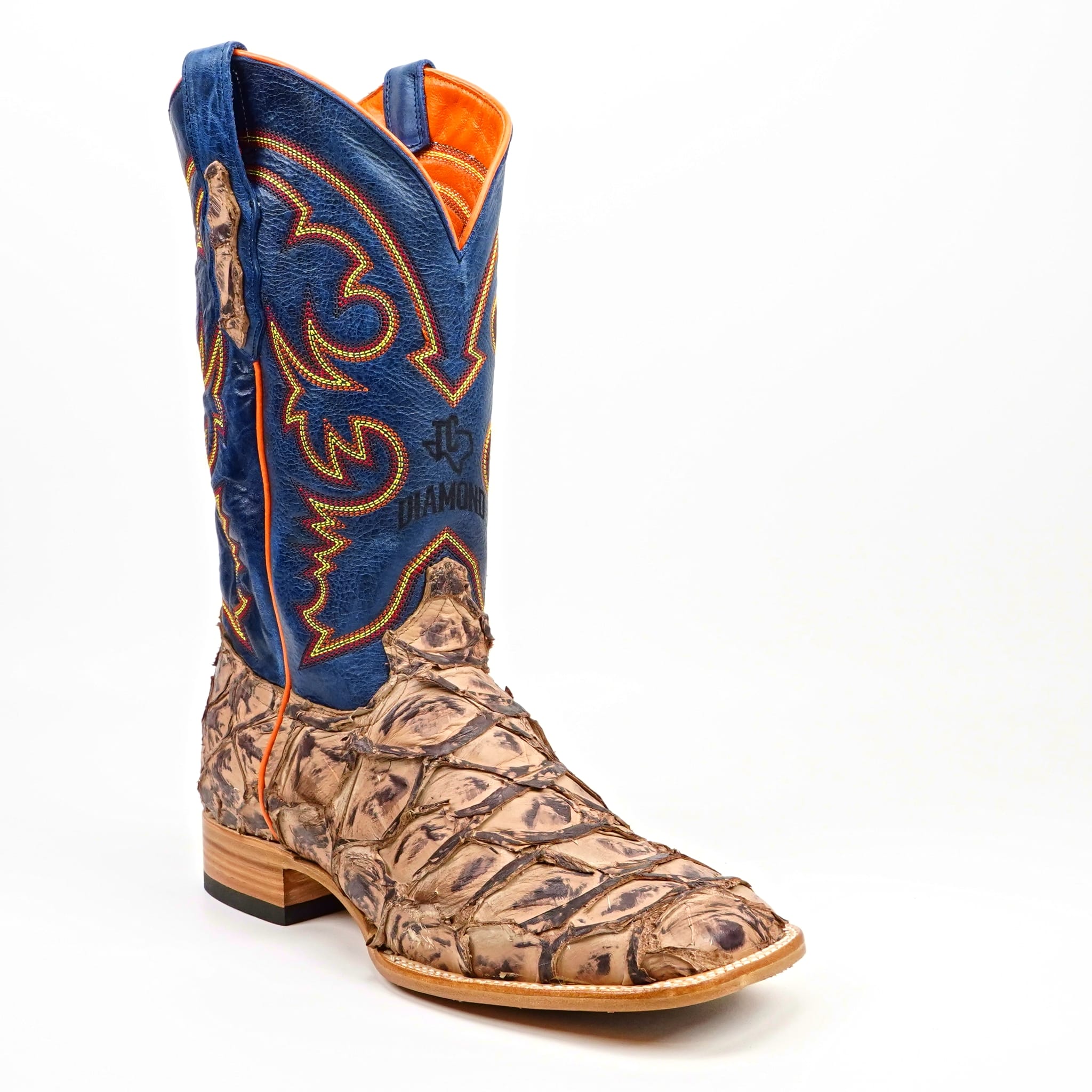 Texas Country Mens Diamond Collection Butch Pirarucu Fish Boots - Matte Sand - Square Toe