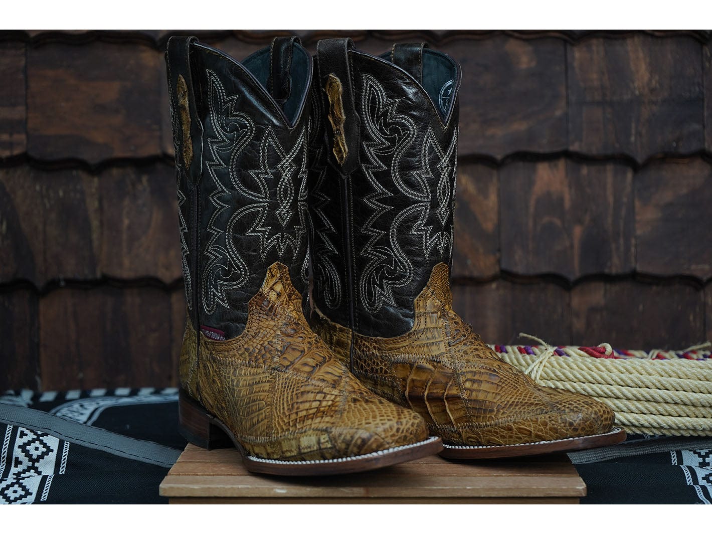 TENT SALE! Texas Country Western Boot Caiman Rombos Orix, Cognac, & Shedron Square Toe