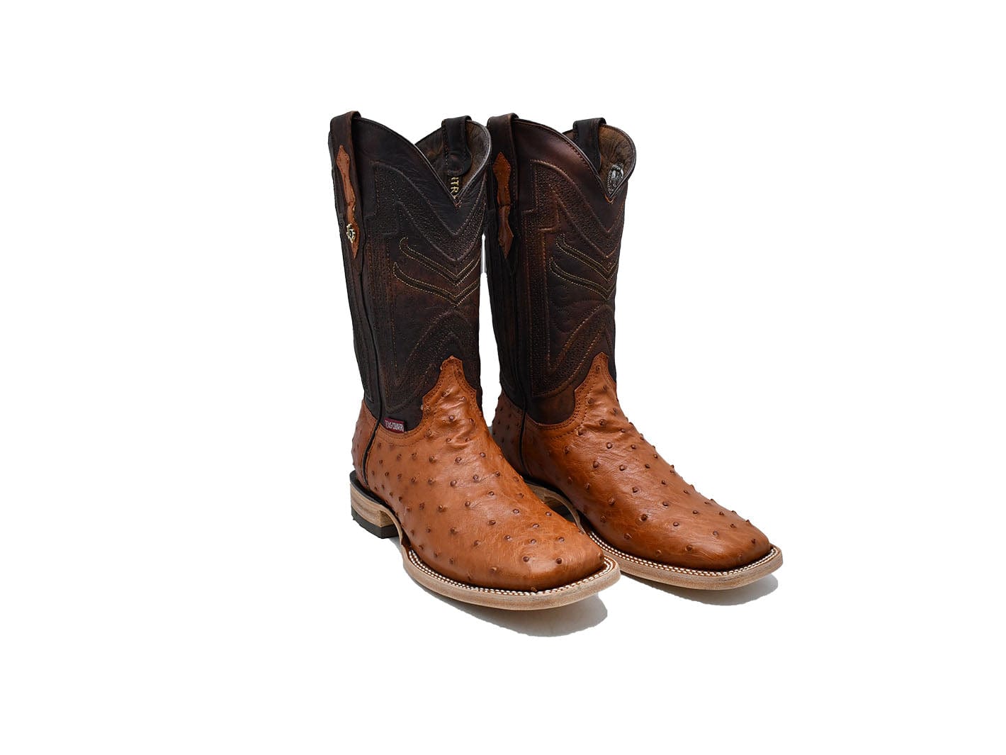 Texas Country Western Boot Ostrich Brandy Square Toe AV20Q