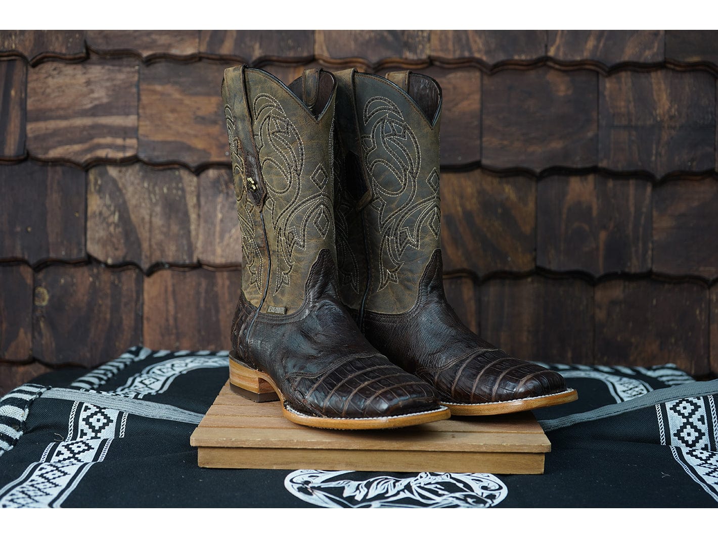 Texas Country Western Boot Caiman Cola Ext Cafe Square Toe E05