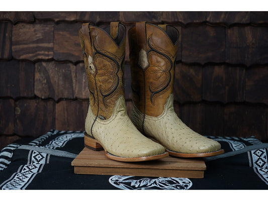 Texas Country Western Boot Ostrich Ext Tan Square Toe E07