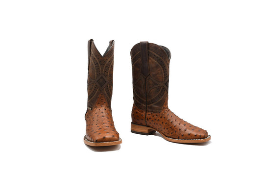 Texas Country Western Boot Ostrich Ranch Cognac Square Toe E670