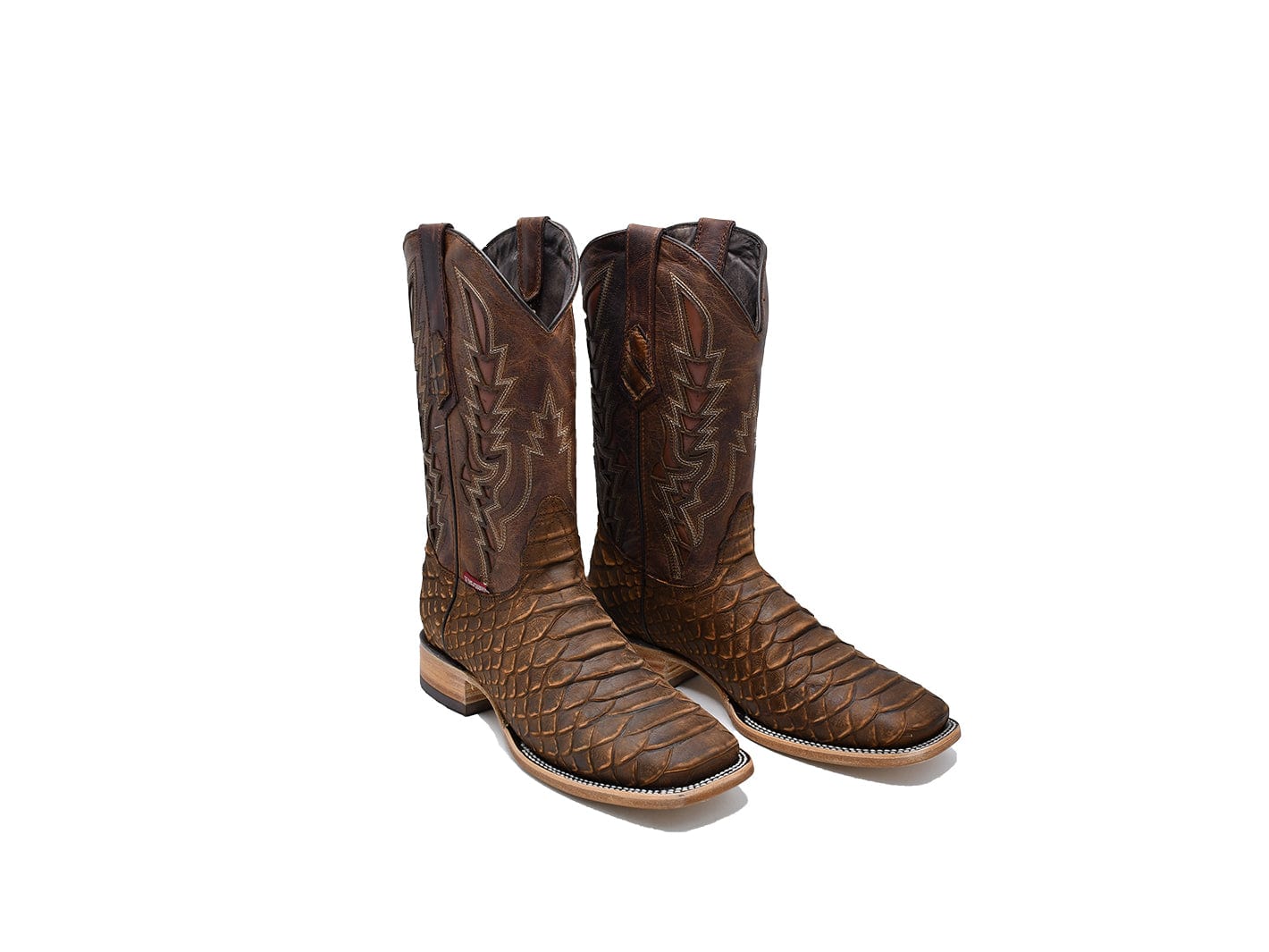 Texas Country Western Boot Python Print Jumbo Cognac Rustico Square Toe E684
