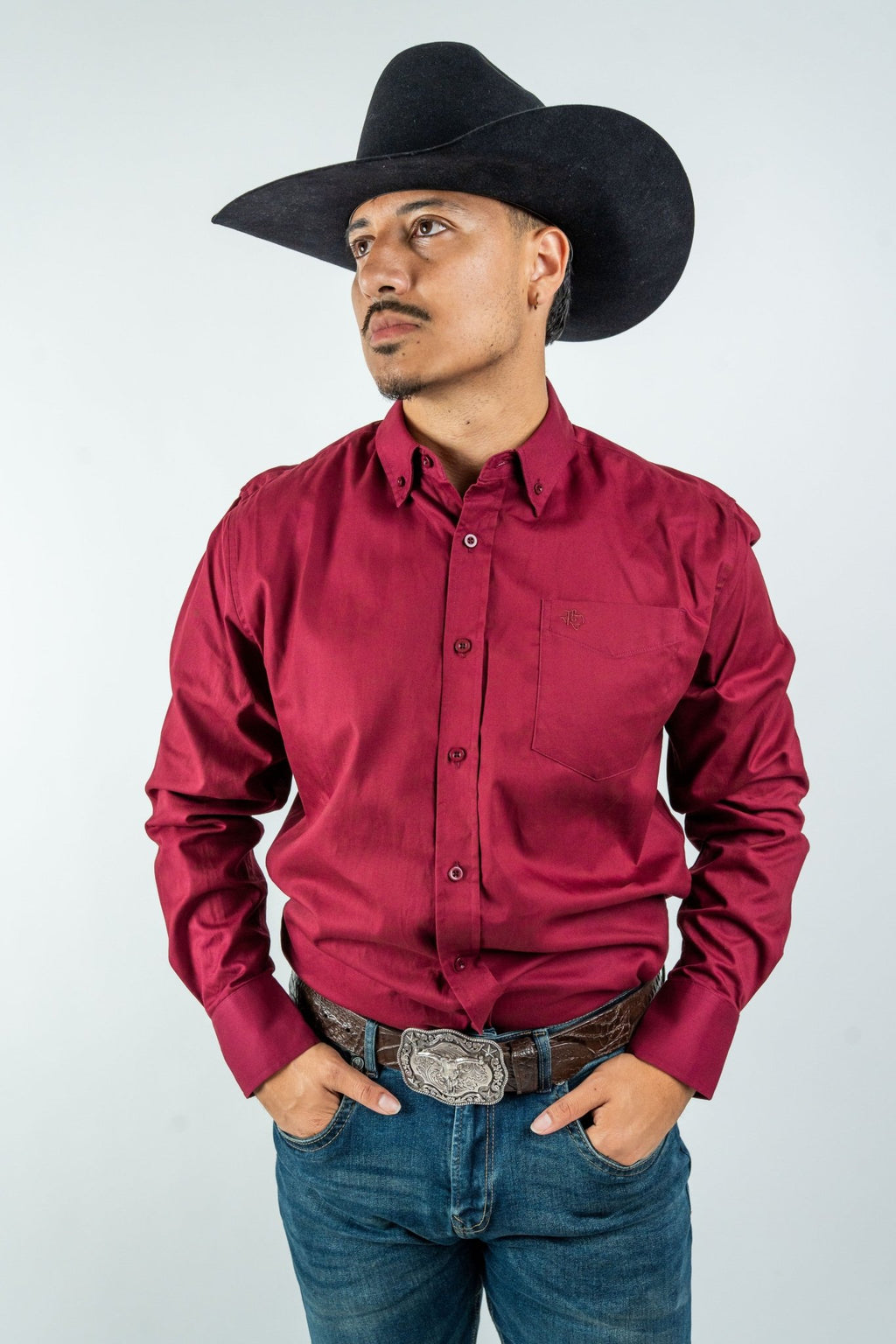 Texas Country - Solid Burgundy Button-Down Long-Sleeve Shirt (AC110L/T) - Gomez Western Wear