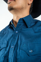 Texas Country - Solid Navy Blue Pearl Snap Long-Sleeve Shirt (AC108L/T) - Gomez Western Wear