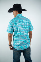 Texas Country - Turquoise Aztec Pearl Snap Short Sleeve Shirt (PS100S/T #1125) - Gomez Western Wear