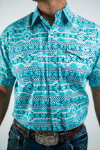 Texas Country - Turquoise Aztec Pearl Snap Short Sleeve Shirt (PS100S/T #1125) - Gomez Western Wear