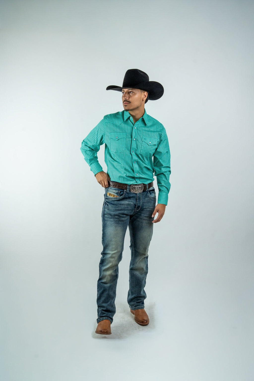 Texas Country - Turquoise Flowers Pearl Snap Long Sleeve Shirt (PS100L/T #1108) - Gomez Western Wear