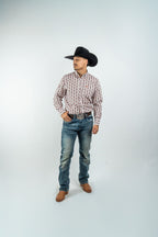 Texas Country - White Aztec Diamonds Button-Down Long Sleeve Shirt (MOD181) - Gomez Western Wear