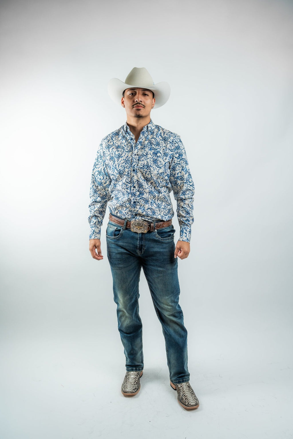 Texas Country - White Floral Button-Up Long Sleeve Shirt (MOD 1079) - Gomez Western Wear