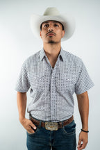 Texas Country - White Geometric Pearl Snap Short Sleeve Shirt (RT101S/T #1103) - Gomez Western Wear